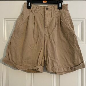 Kikomo Tan Pleated Shorts Relaxed Fit Cotton